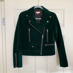 Women’s Moto-Style Velvet Texture Jacket in Forest Green - Size Small